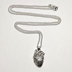 925 Sterling Silver Necklace Realistic Heart Pendant Valentines Birthday Gift